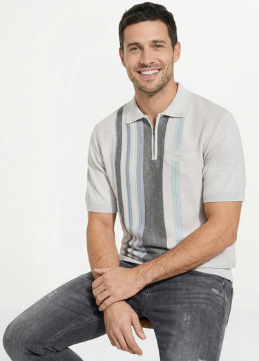 Polo zippé manches courtes rayures jacquard Gris
