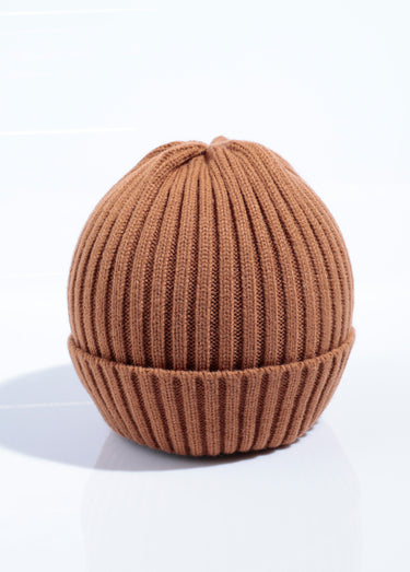 Bonnet en maille cotelée à revers Camel