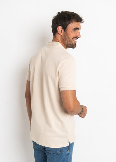 Polo manches courtes avec col mao Beige