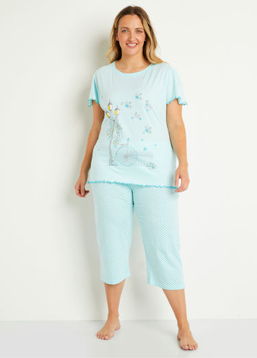 Pyjama court coton imprimé Aqua