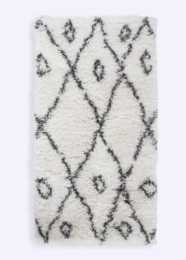 Tapis mèches hautes losanges, 110x60cm Blanc / Noir