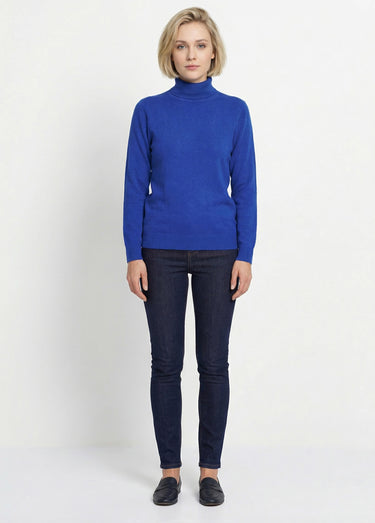 Pull doux col roulé manches longues Bleu
