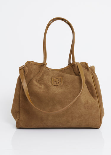 Sac shopping en suédine et simili cuir Ocre / Sauge