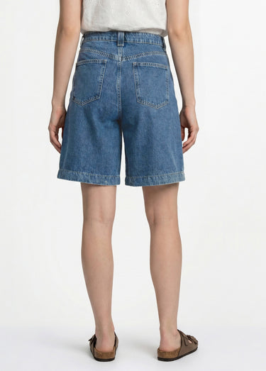Bermuda femme en denim, coupe trapèze Bleu moyen / Clair