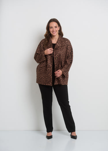 Veste longue motif léopard en suédine Beige / imprimé