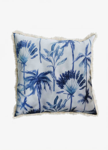 Coussin ethnique décoratif à franges Feuillage Bleu