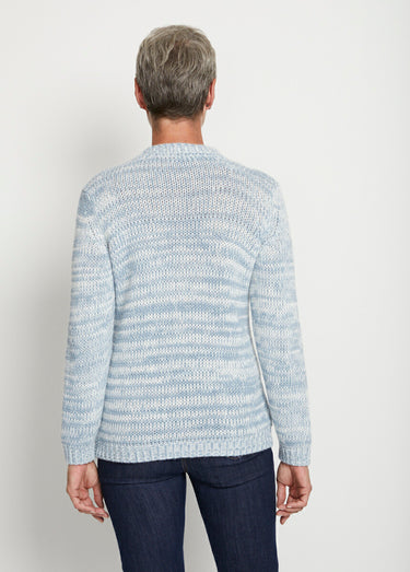 Pull col rond maille chinée épaisse Bleu