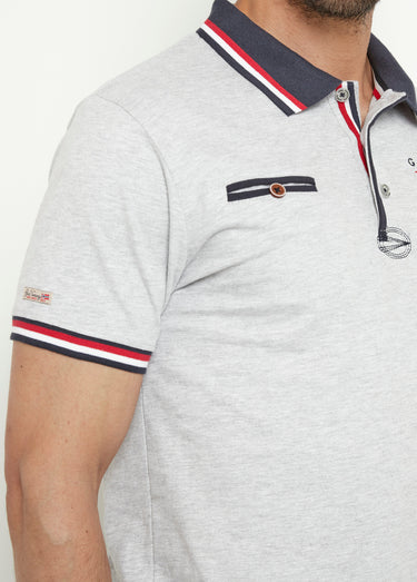 Polo fin détails contrastés avec poche Gris Chine