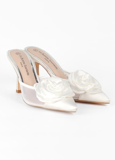 Mules chic fleur tissu Blanc