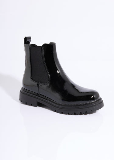 Boots Chelsea vernies semelle crantée Noir