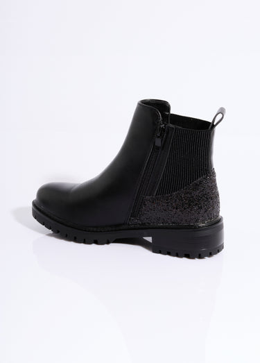 Boots zippées plates talon sequins Noir