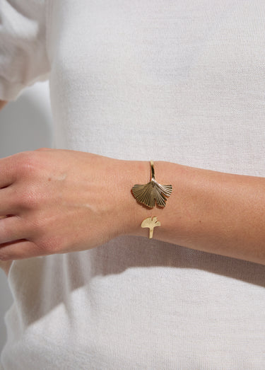 Bracelet jonc feuilles en acier inoxydable Dore