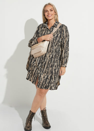 Robe chemisier imprimé reptile fantaisie Noir