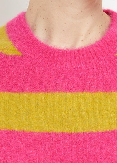 Pull rayé manches courtes avec laine Fuchsia/Vert olive