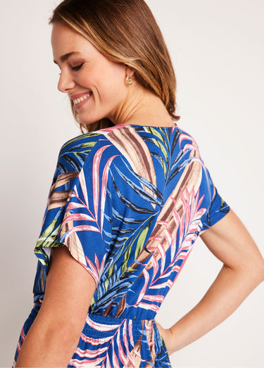 Robe longue évasée imprimé tropical Imp Bleu
