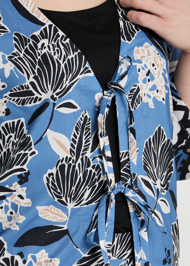 Tunique satinée, motif fleurs d'Orient Bleu Imprime