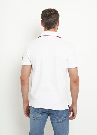 Polo détail revers col et motif placé Blanc