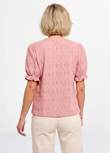 T-shirt cache-coeur blousant broderie Rose