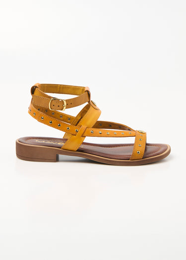 Sandales spartiates cuir brides à clous Jaune