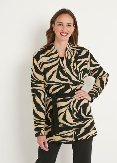 Gilet long jacquard peau de bête bord à bord Beige/Noir