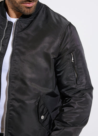 Blouson bomber satiné zip métal Noir