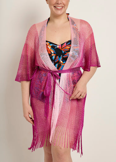 Robe de plage en maille multicolore Fuchsia