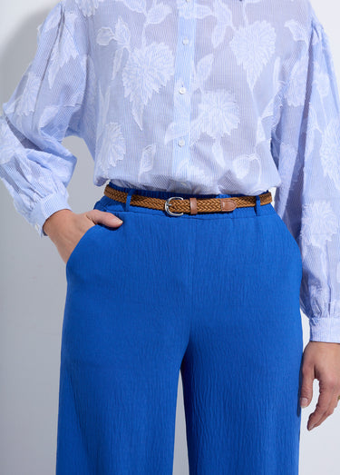Pantalon taille élastiquée avec ceinture Bleu
