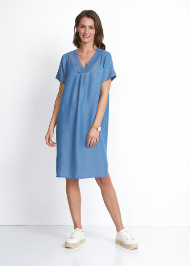 Robe courte droite tissu lyocell Bleu