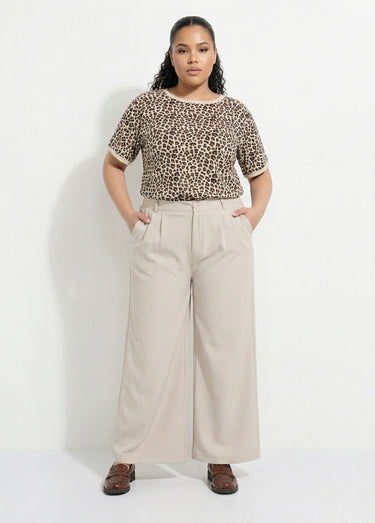 Pantalon en twill léger coupe large Ecru
