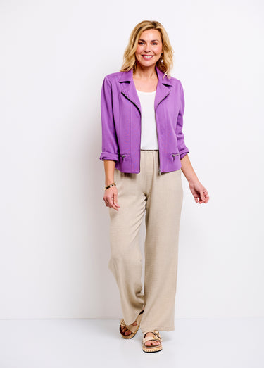 Pantalon large taille élastiquée aspect lin Beige