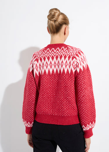 Gilet chaud boutonné jacquard graphique Rouge/Ecru