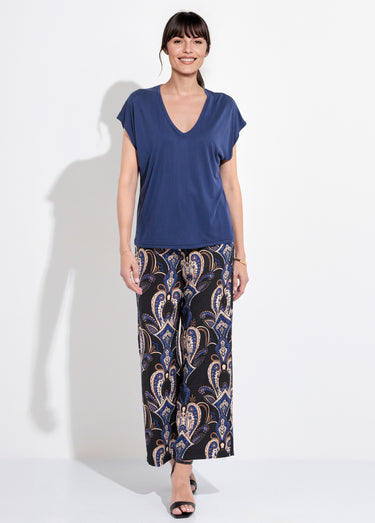 T-shirt fluide manches courtes porté loose Marine