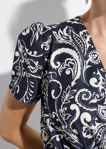 Robe longue cache-coeur taille élastiquée Noir/Ecru