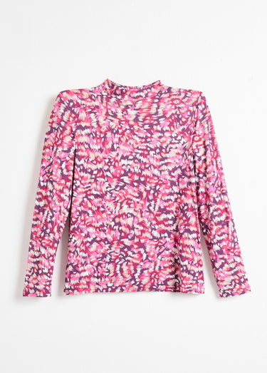 Sous-pull imprimé col montant manches longues Prune/Rose