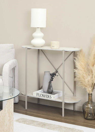 Console plateaux ovales, en métal clair Blanc/Beige