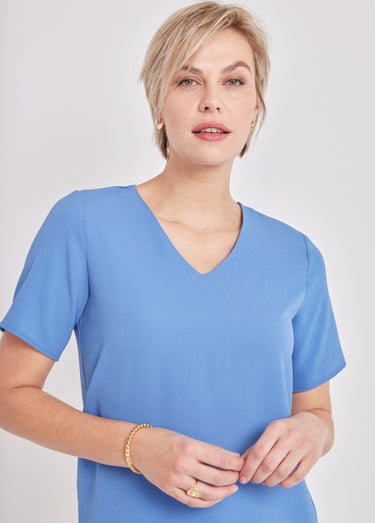 Tunique blousante courte unie ou imprimée Bleu