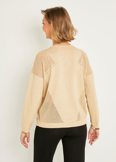 Pull fin court ajouré irisé manches longues Dore