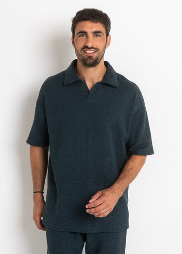 Polo en maille avec col à pointes Bleu