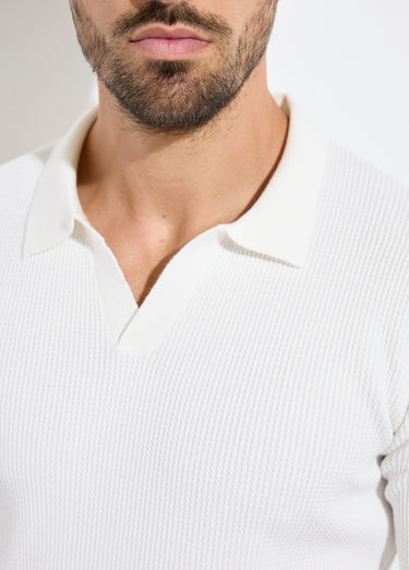 Pull ajusté col polo, manches longues Blanc