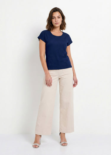 T-shirt manches courtes uni ou imprimé fleurs Uni Marine