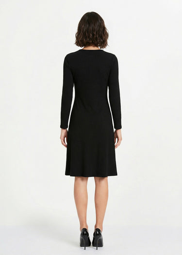 Robe unie courte col V en maille côtelée Noir
