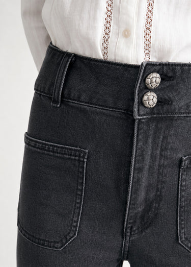 Jean wide taille haute, poches plaquées Gris