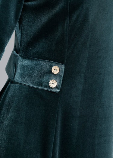 Robe en velours col rond, taille marquée Vert