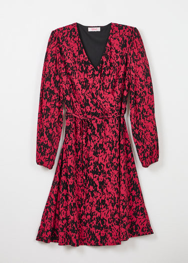 Robe courte cache-coeur imprimé tachiste Noir/Fuchsia