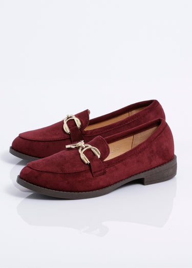 Mocassins suédine avec bride en métal Bordeaux
