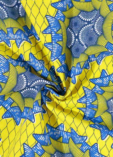 Coupon tissu ethnique Wax J2, 3x1,5m Jaune
