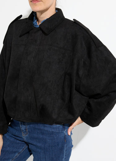 Veste oversize suédine, taille resserrée Noir