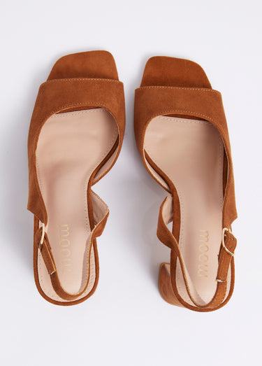 Escarpins bout ouvert, découpe féminine Camel velours