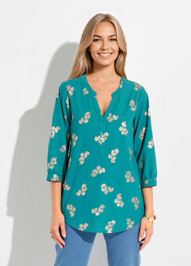 Tunique boutonnée ample longue manches 3/4 Vert