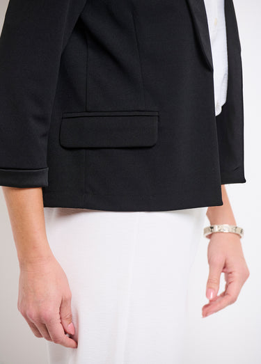 Veste unie courte smocking manches 3/4 Noir